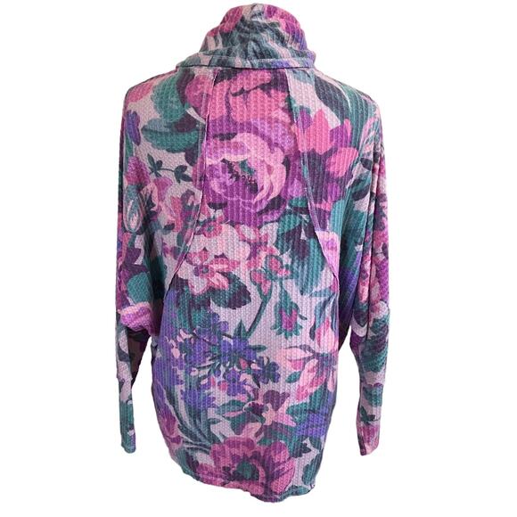 Lularoe Pink Purple Floral Waffle Knit Cowl Neck Sweater Small - Picture 2 of 4